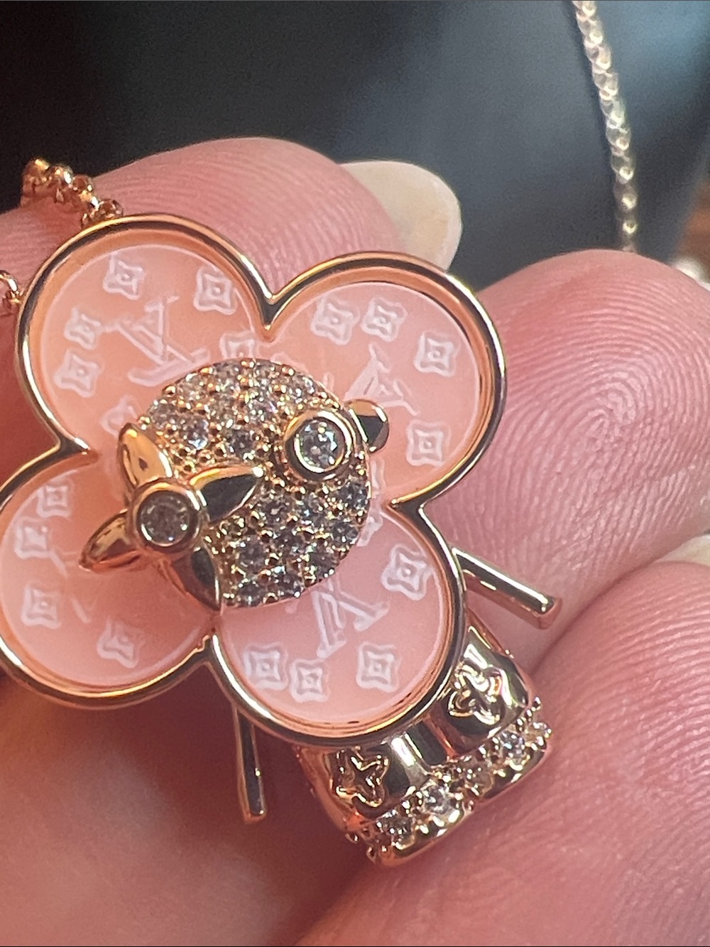Rose Gold Pink Flower Pendant Necklace - Picture 5 of 8